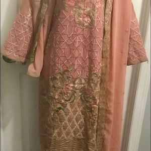 Pink georgette with gold work